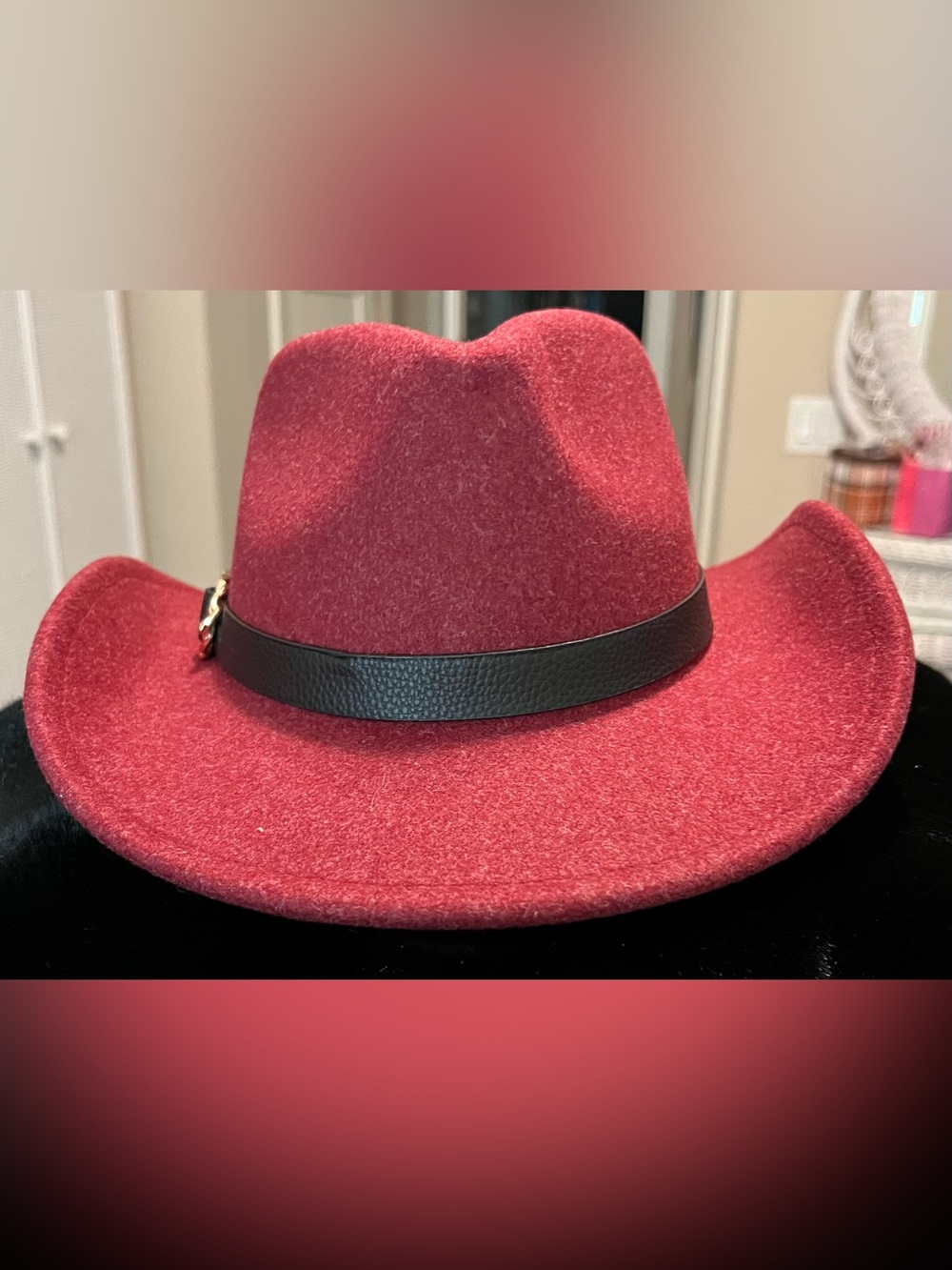 Vince Camuto Deep Red Felt Fedora with Black Band